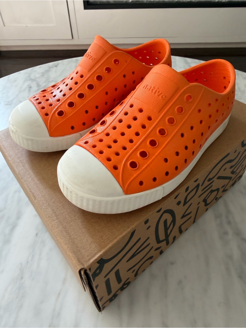 Native Shoes Orange Slip-On Water Shoes with White Toe
